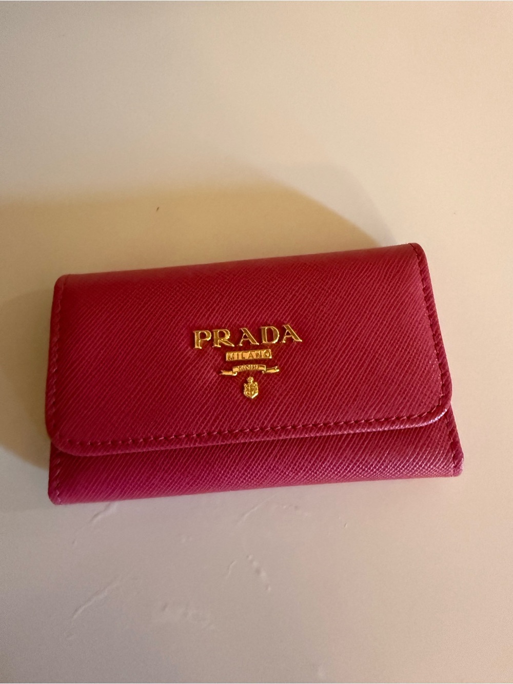 Prada Saffiano Leather 6-Key Holder – Fuchsia Pink